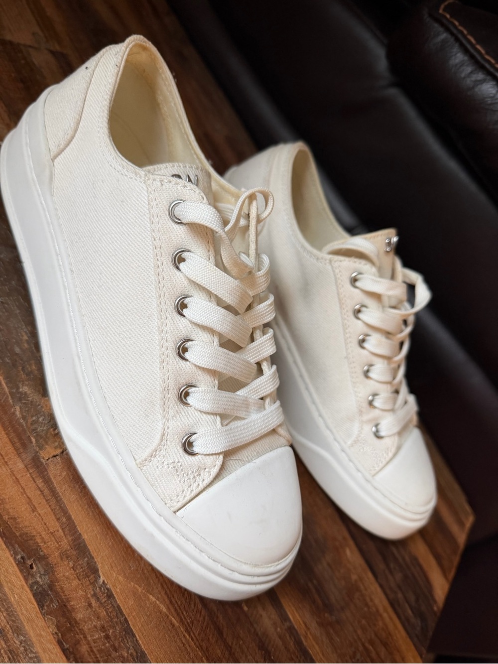 Stuart Weitzman Cream Canvas Low-Top Sneakers